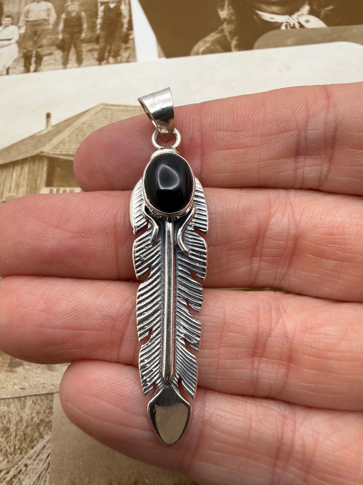 Onyx Feather Pendant