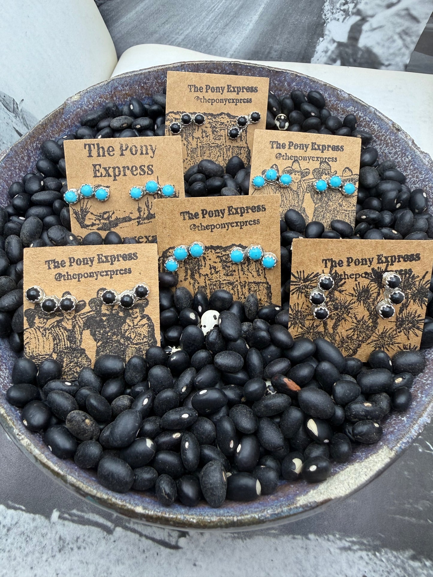 Triple Onyx Stone Curved Studs