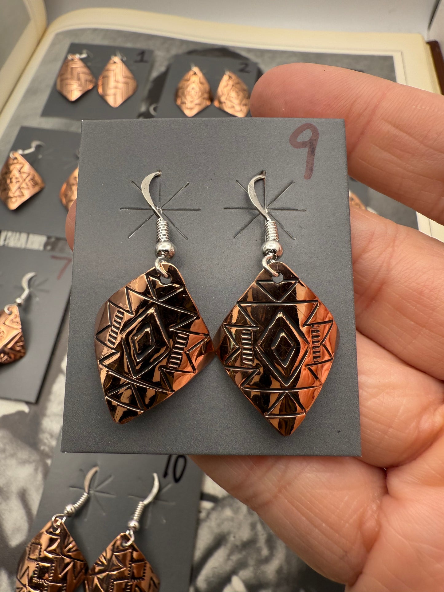 DOORBUSTER Stamped Copper Diamond Domed Earrings