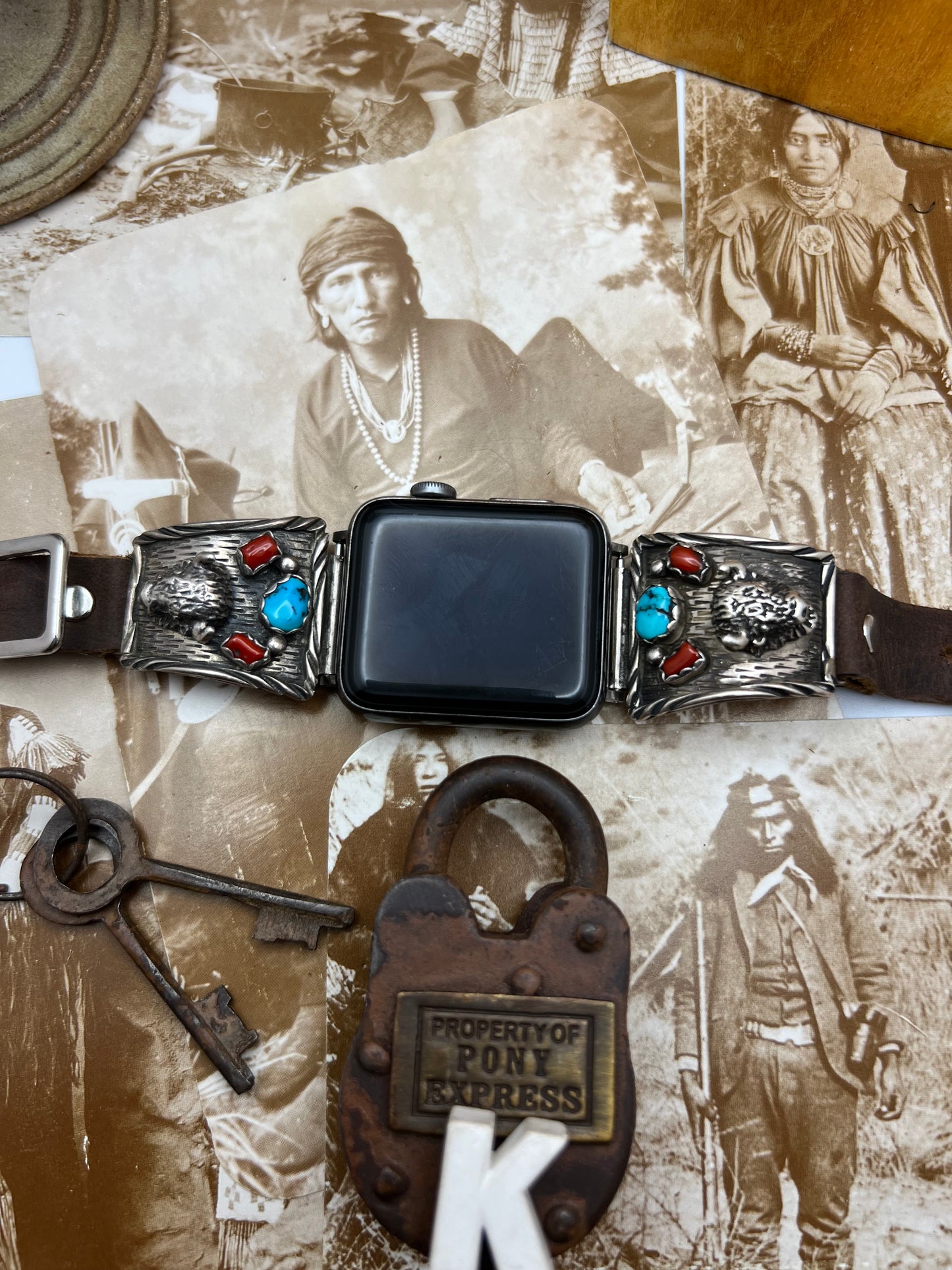 Native American Sterling Silver Watch Band with Turquoise K