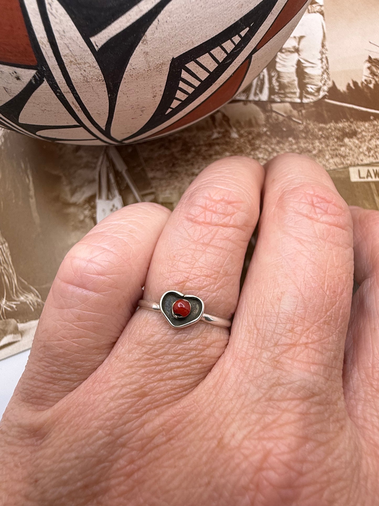 Dainty Coral Heart Ring