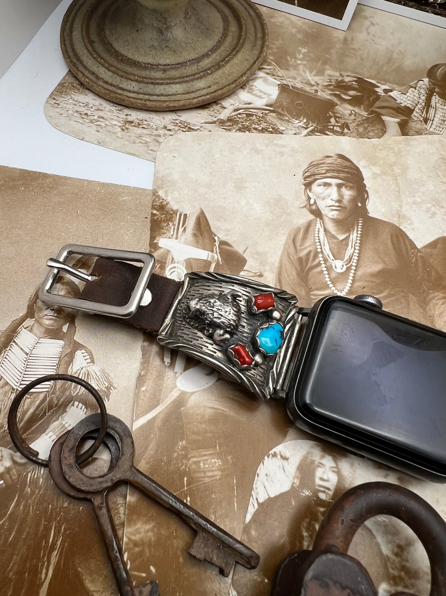 Native American Sterling Silver Watch Band with Turquoise K