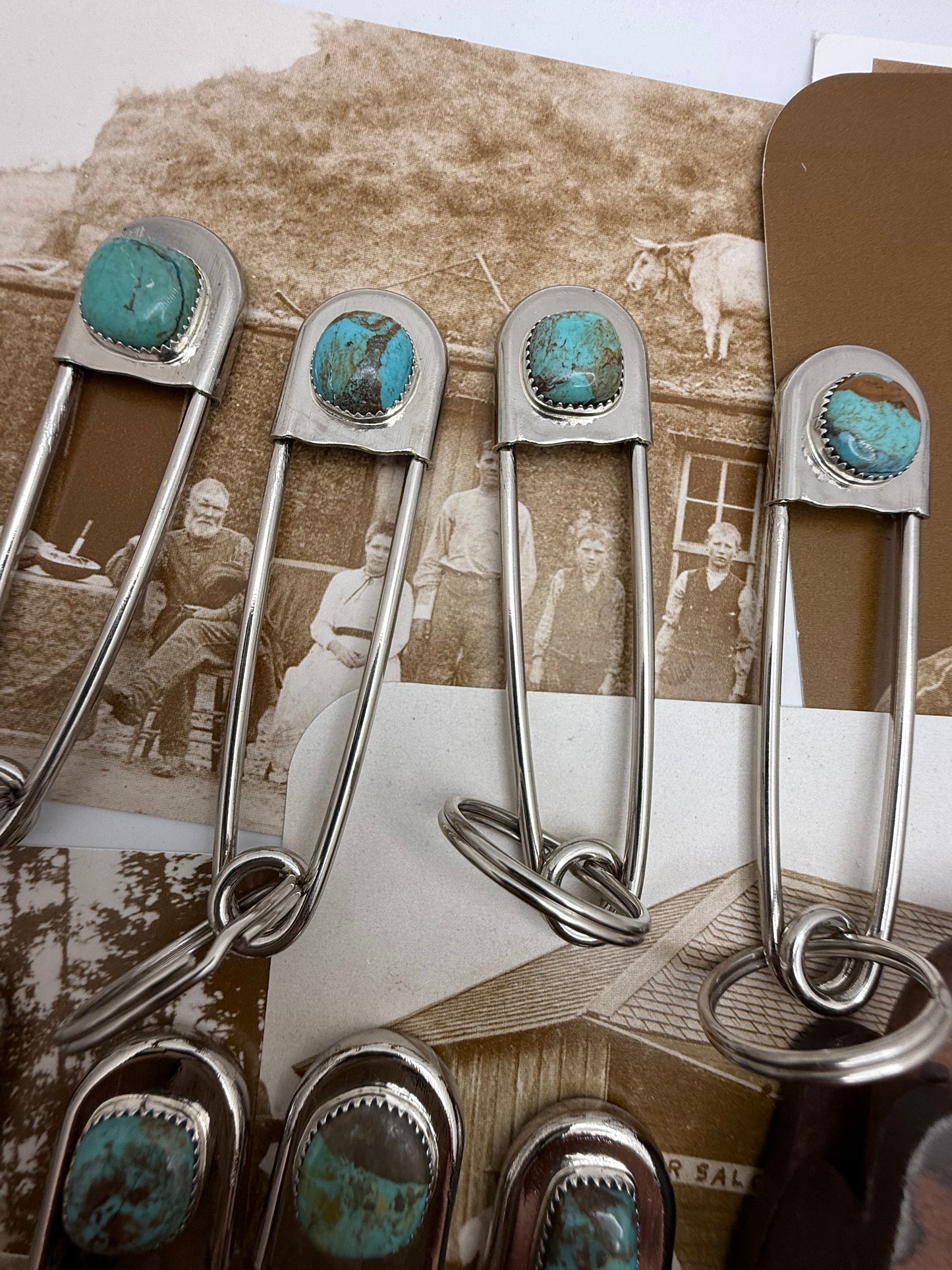 Vintage style Native American Turquoise large safety pin keychain