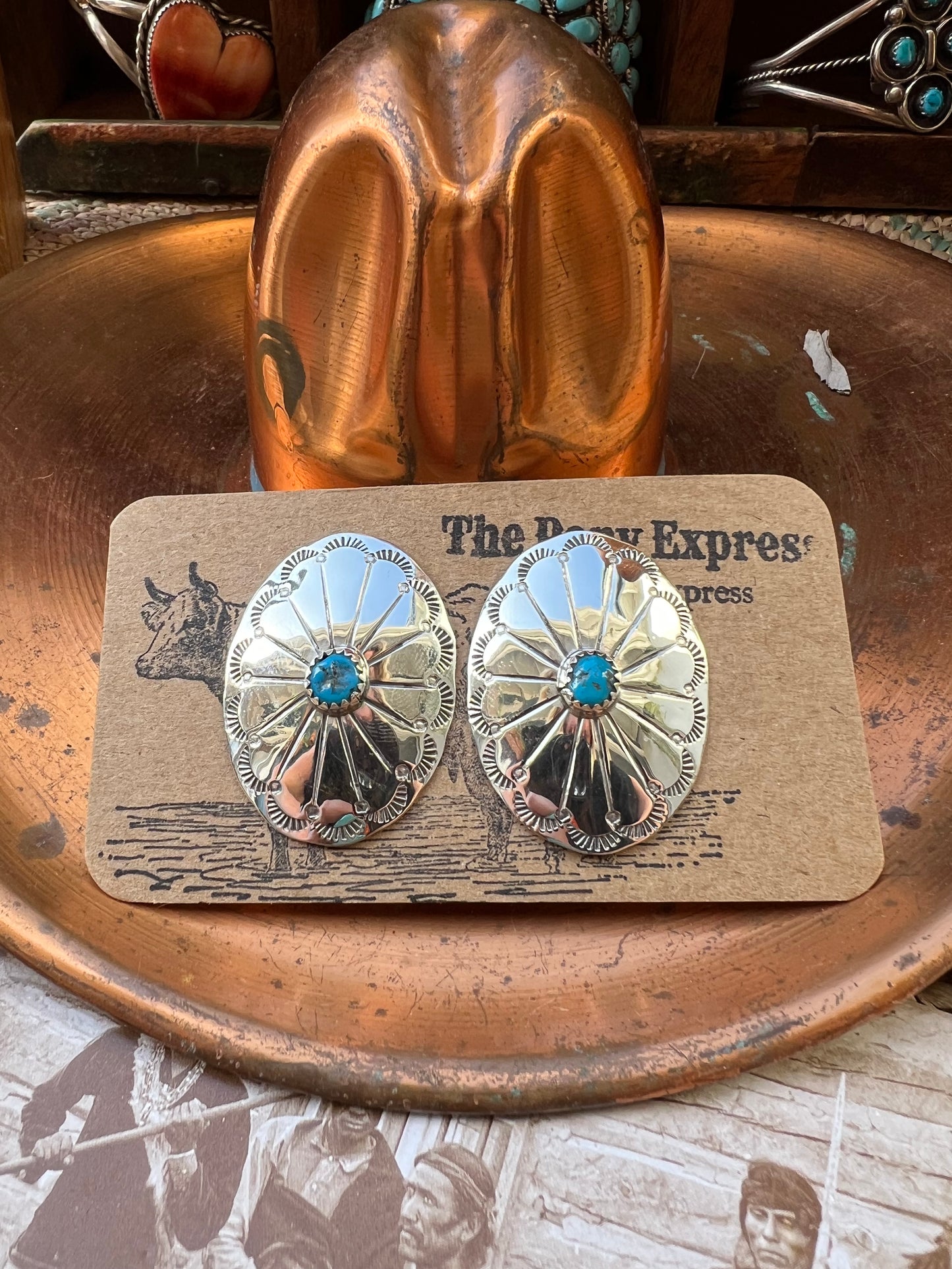 Flower Concho Earrings with Turquoise