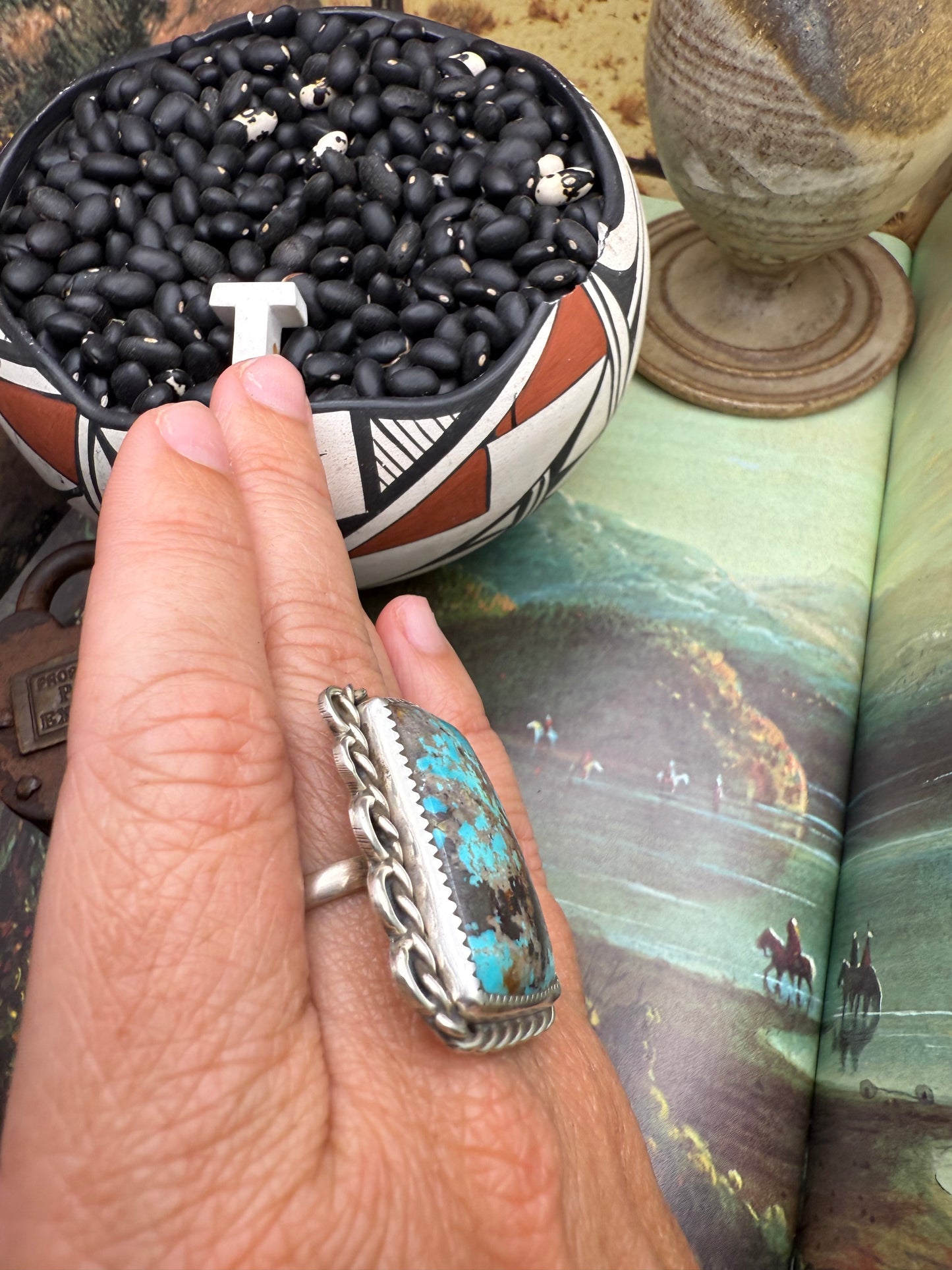 $99 Turquoise Statement Ring T size 10.5