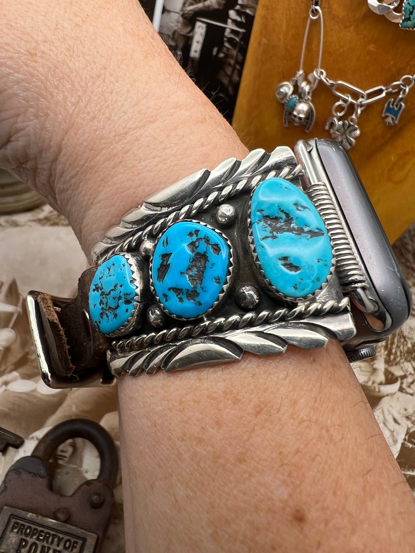 Native American sterling silver Watch Band with Turquoise C