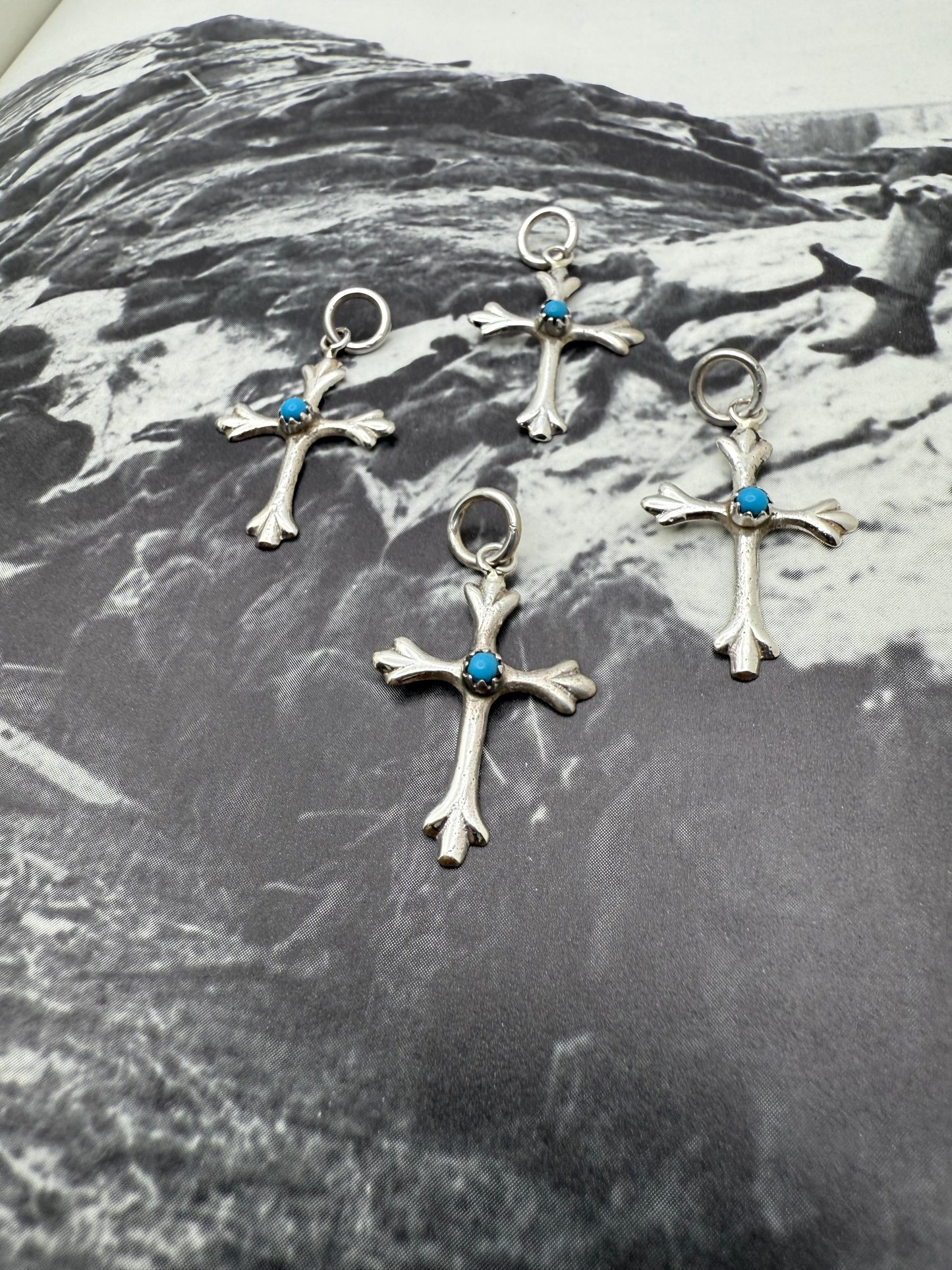 Detailed Cross with Turquoise Charm