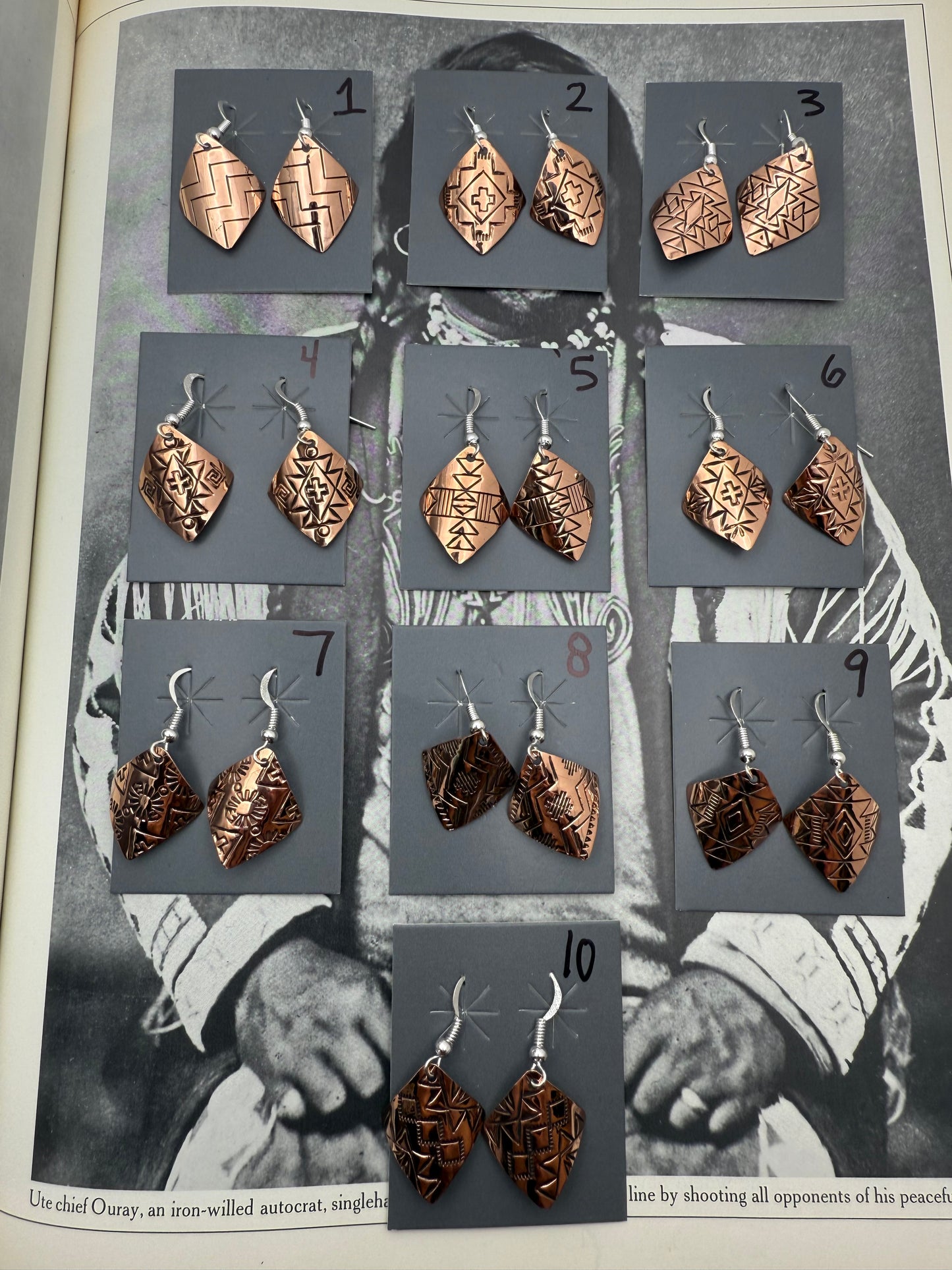 DOORBUSTER Stamped Copper Diamond Domed Earrings