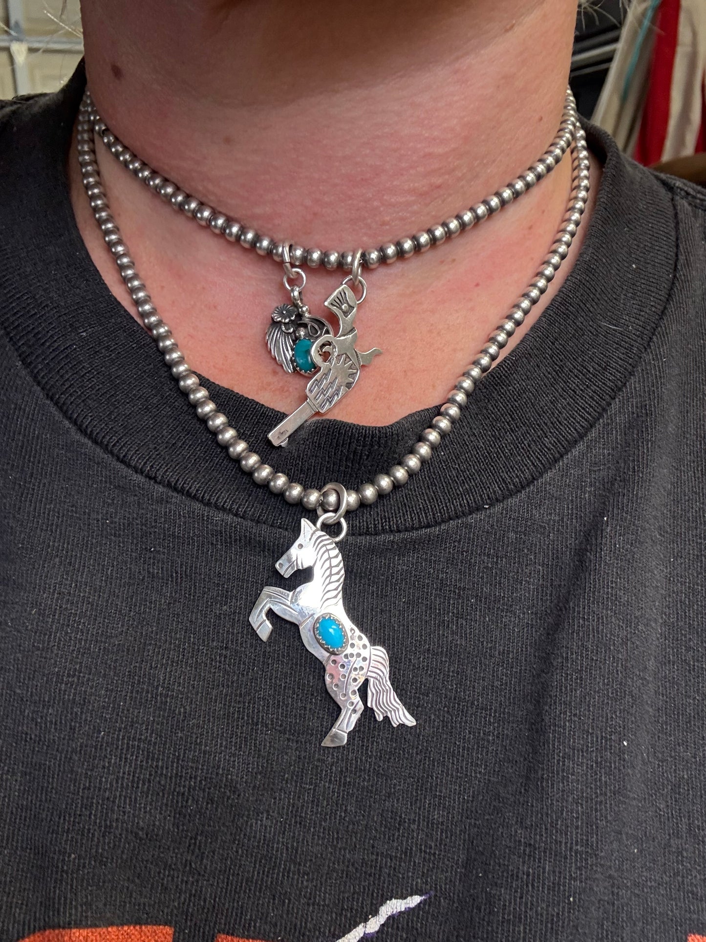 Hand Stamped Horse Charm with Genuine Turquoise