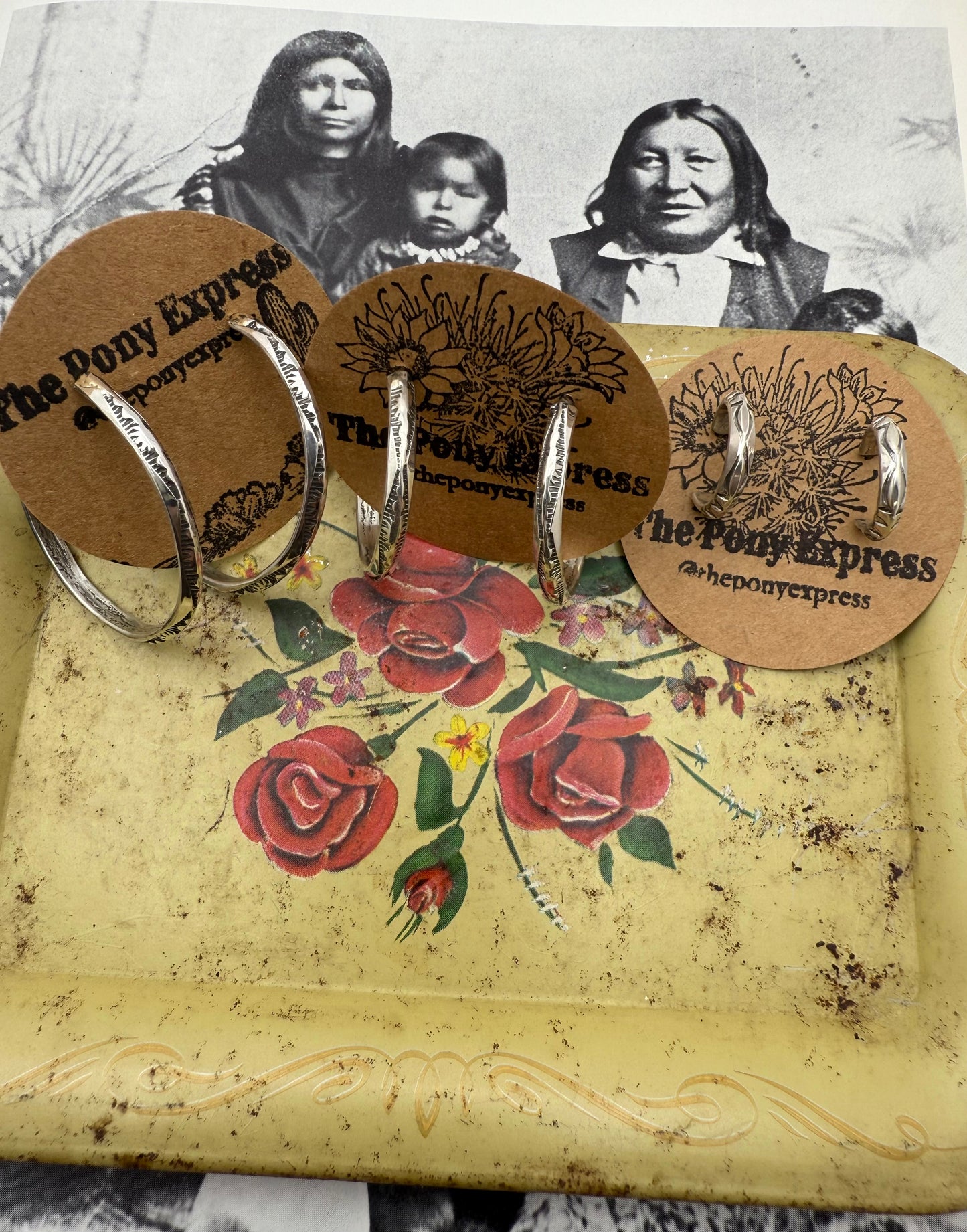Native American Medium Hand stamped Hoops