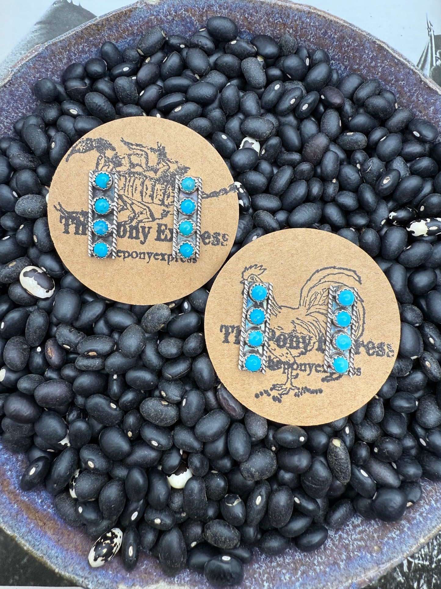 Four Stone Turquoise Bar Earrings