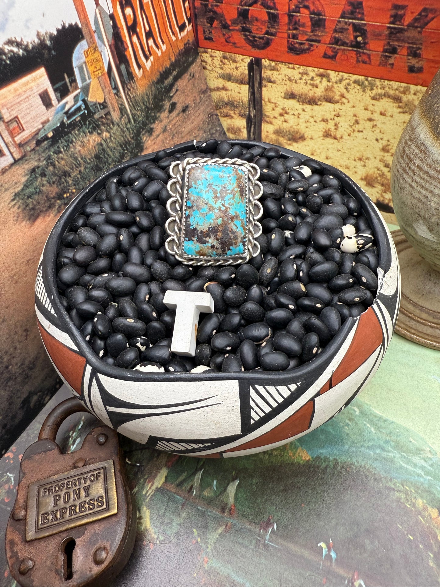 $99 Turquoise Statement Ring T size 10.5