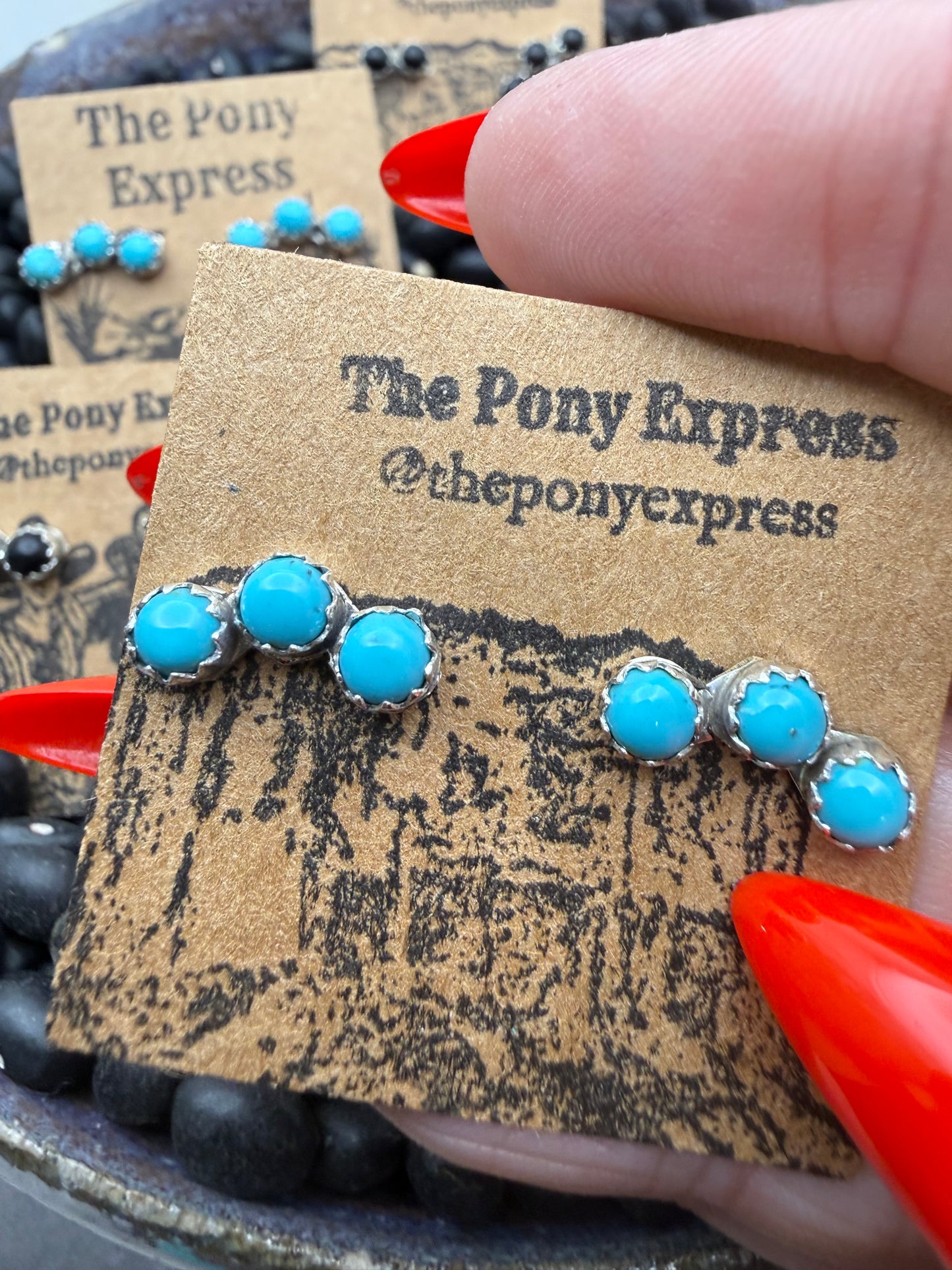 Triple Turquoise Stone Curved Studs