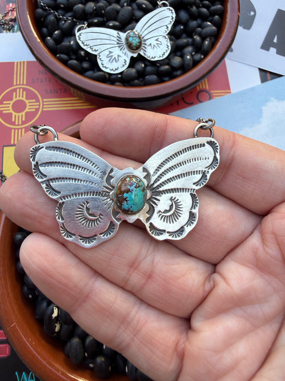 Butterfly Stamped Turquoise Necklace