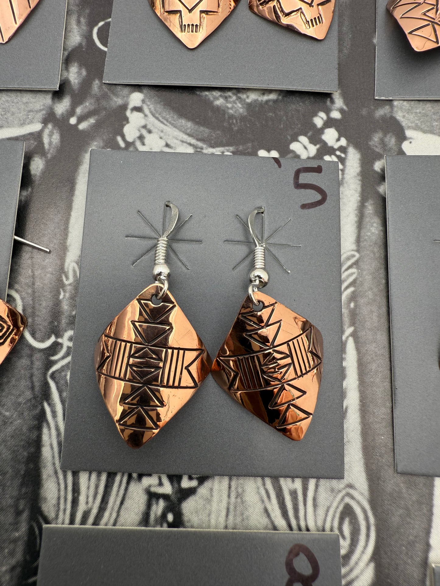 DOORBUSTER Stamped Copper Diamond Domed Earrings