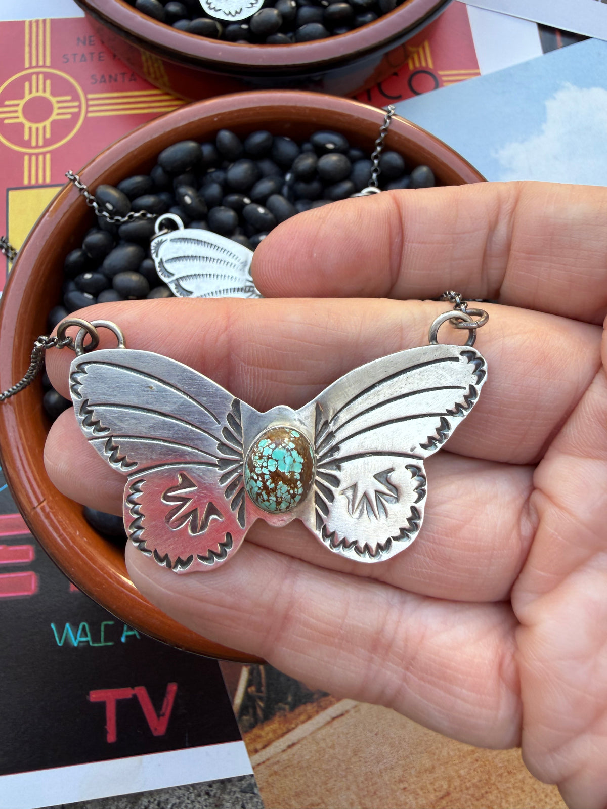 Butterfly Stamped Turquoise Necklace