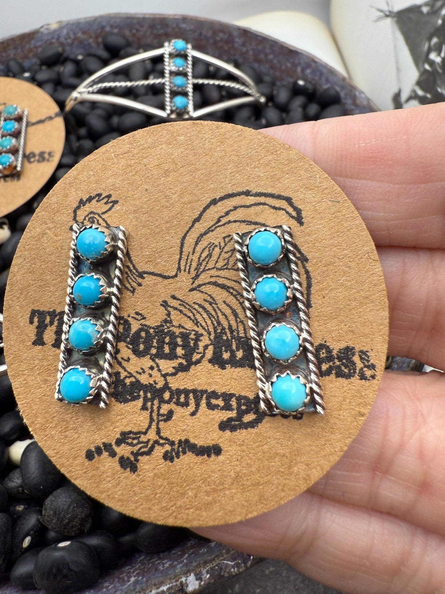 Four Stone Turquoise Bar Earrings