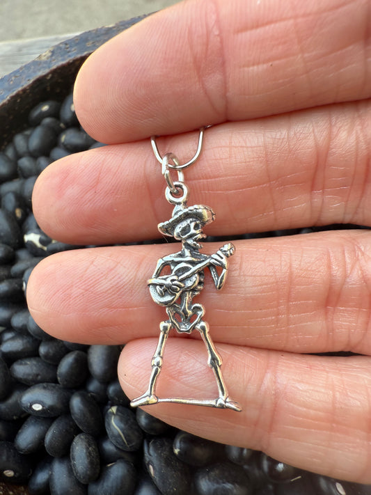 Skeleton w/ Guitar Sterling Silver Charm