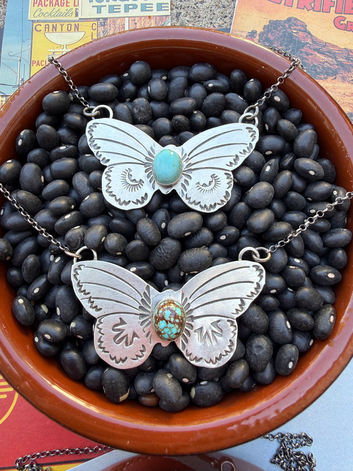 Butterfly Stamped Turquoise Necklace