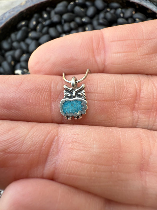 Owl with Turquoise Inlay Sterling Silver Charm