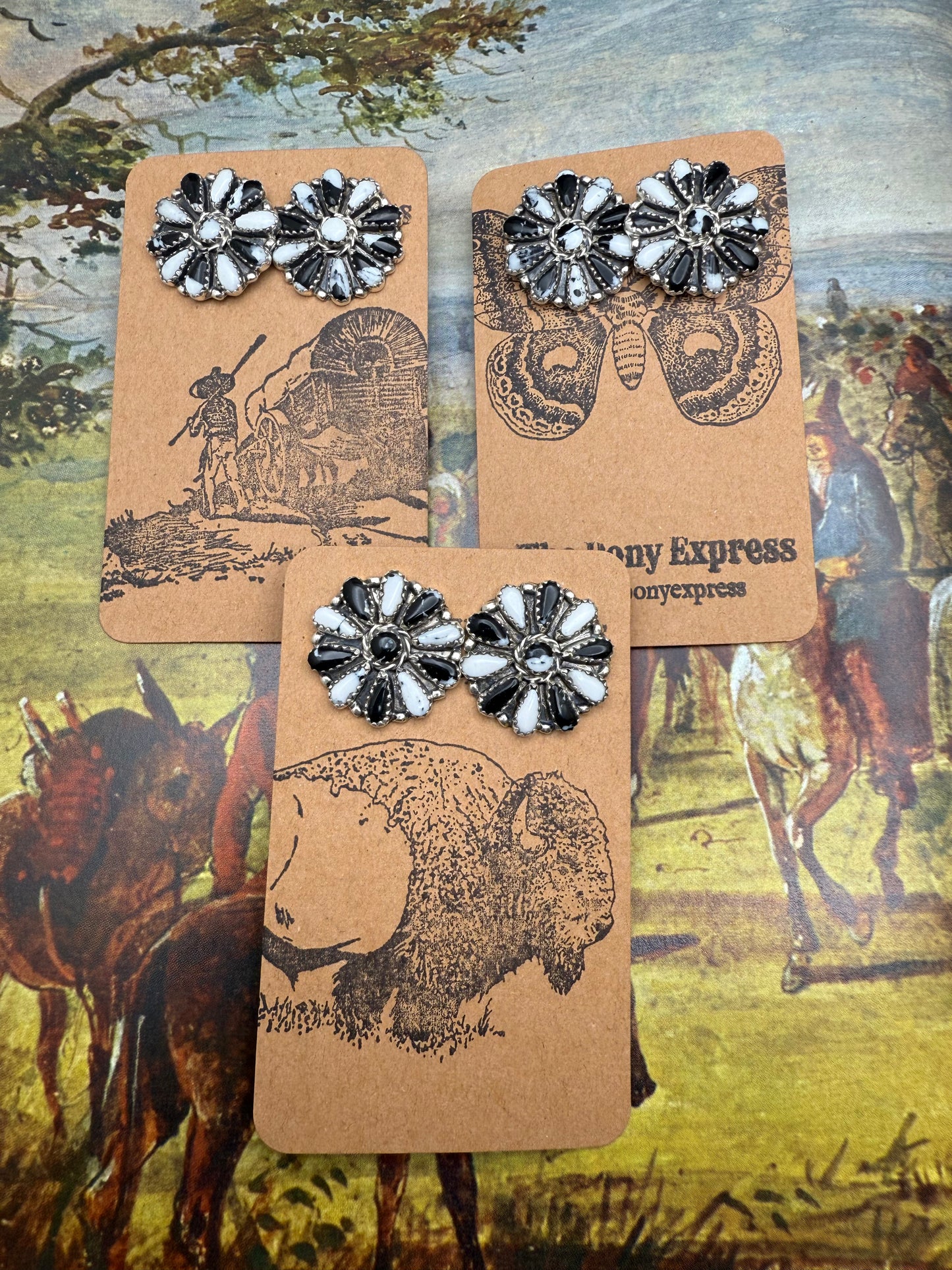 White Buffalo Cluster Stud Earrings