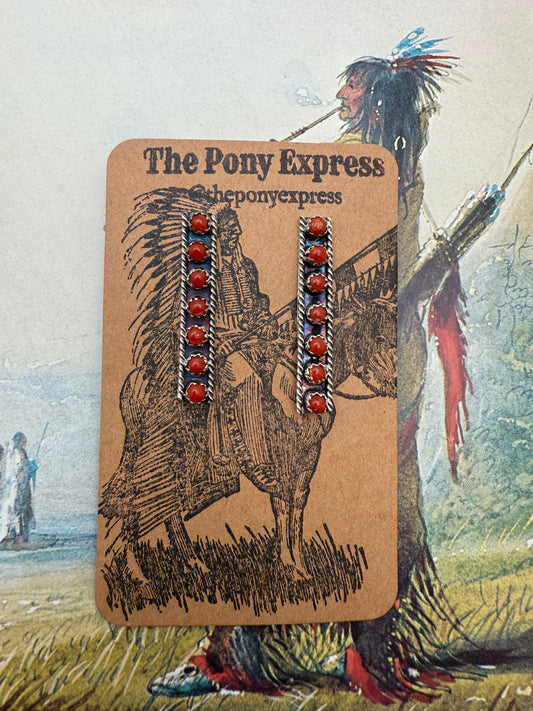 Coral 7 Stone Bar Earrings