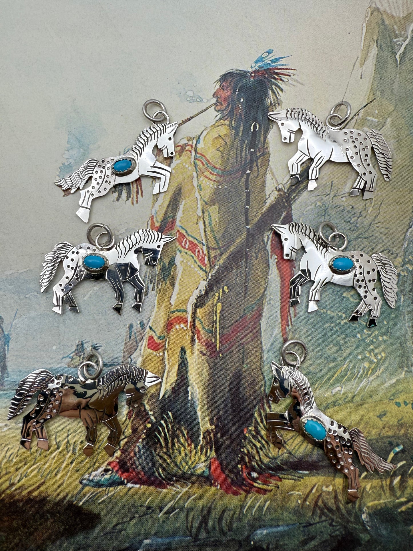 Hand Stamped Horse Charm with Genuine Turquoise