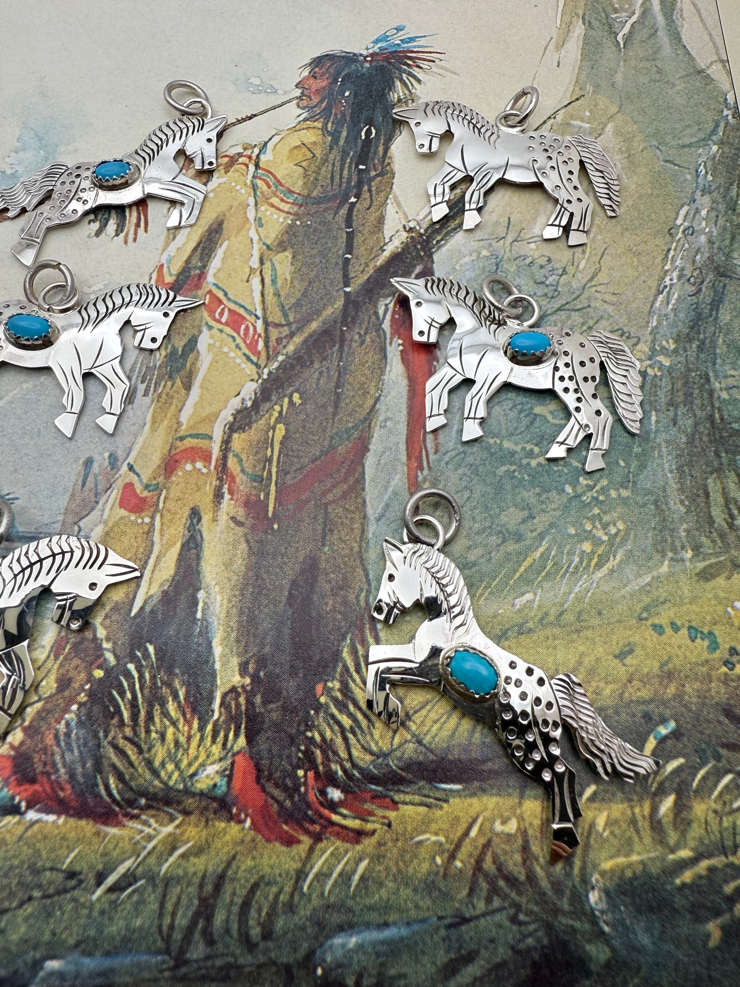 Hand Stamped Horse Charm with Genuine Turquoise