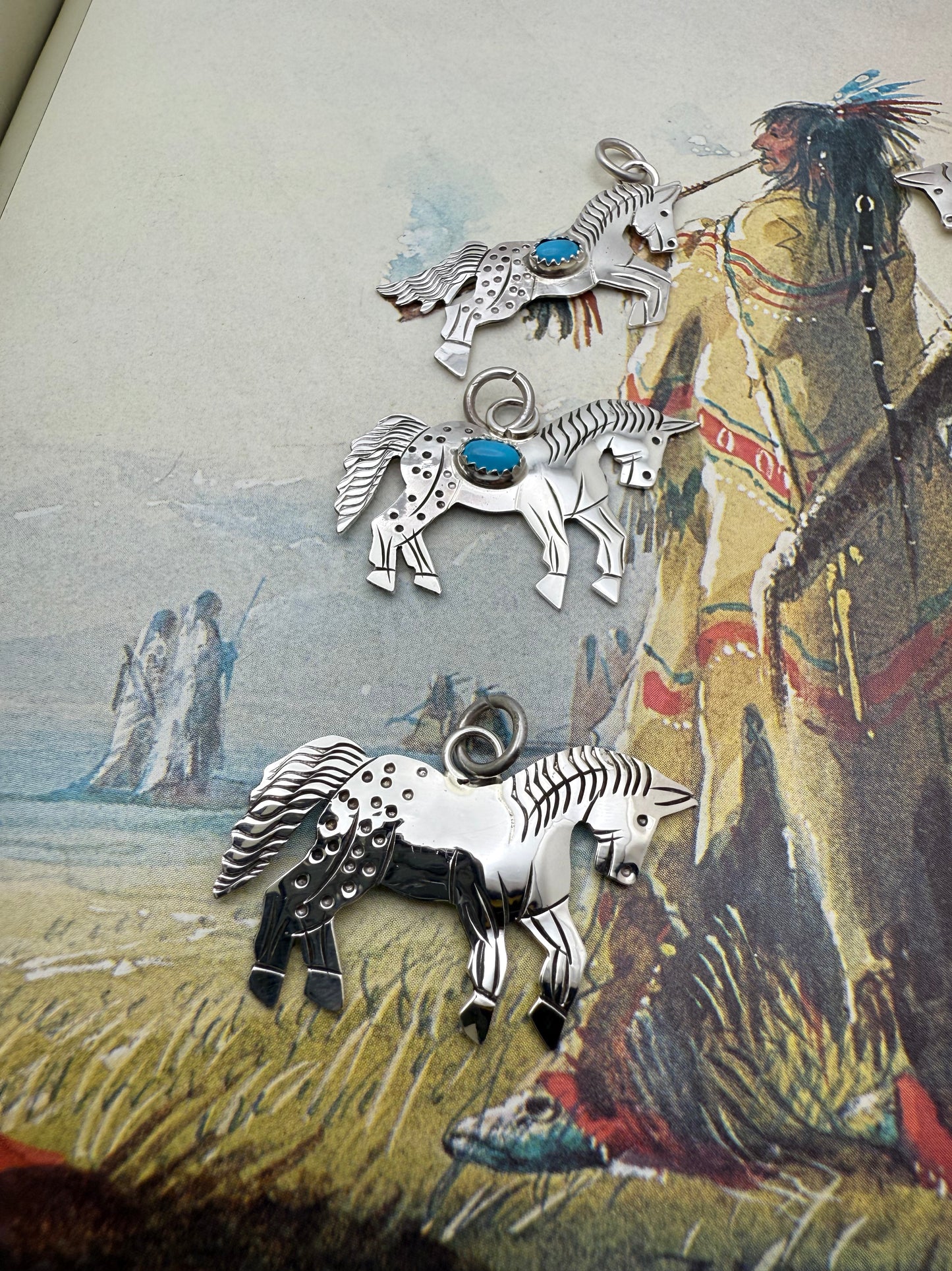 Hand Stamped Horse Charm with Genuine Turquoise