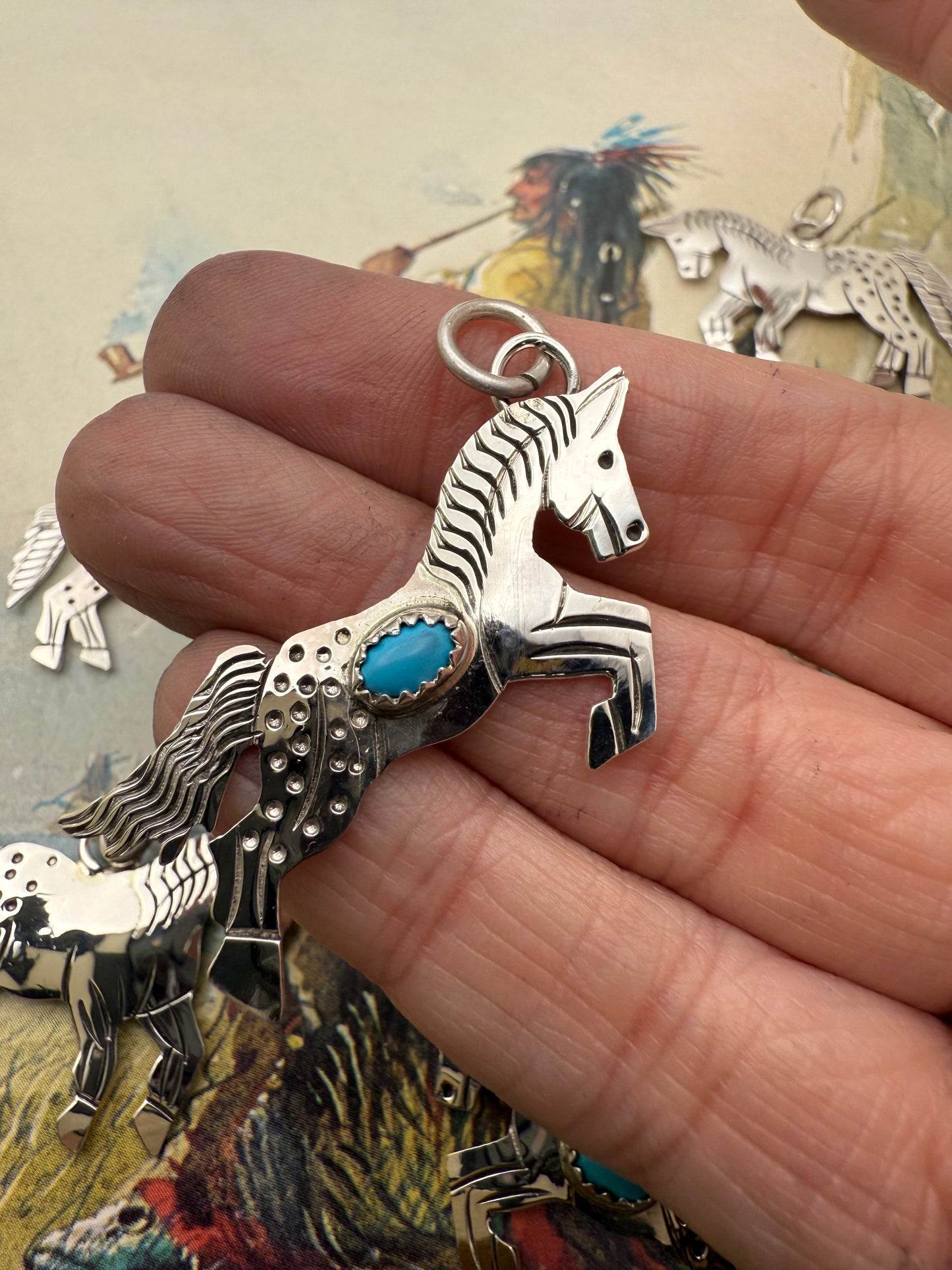 Hand Stamped Horse Charm with Genuine Turquoise