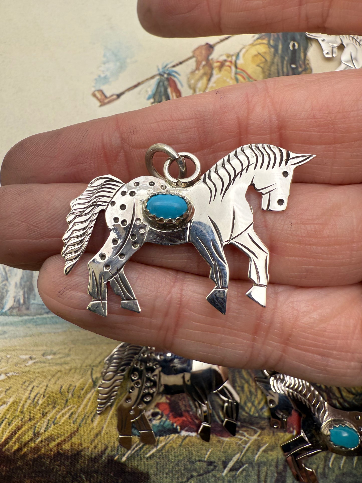 Hand Stamped Horse Charm with Genuine Turquoise