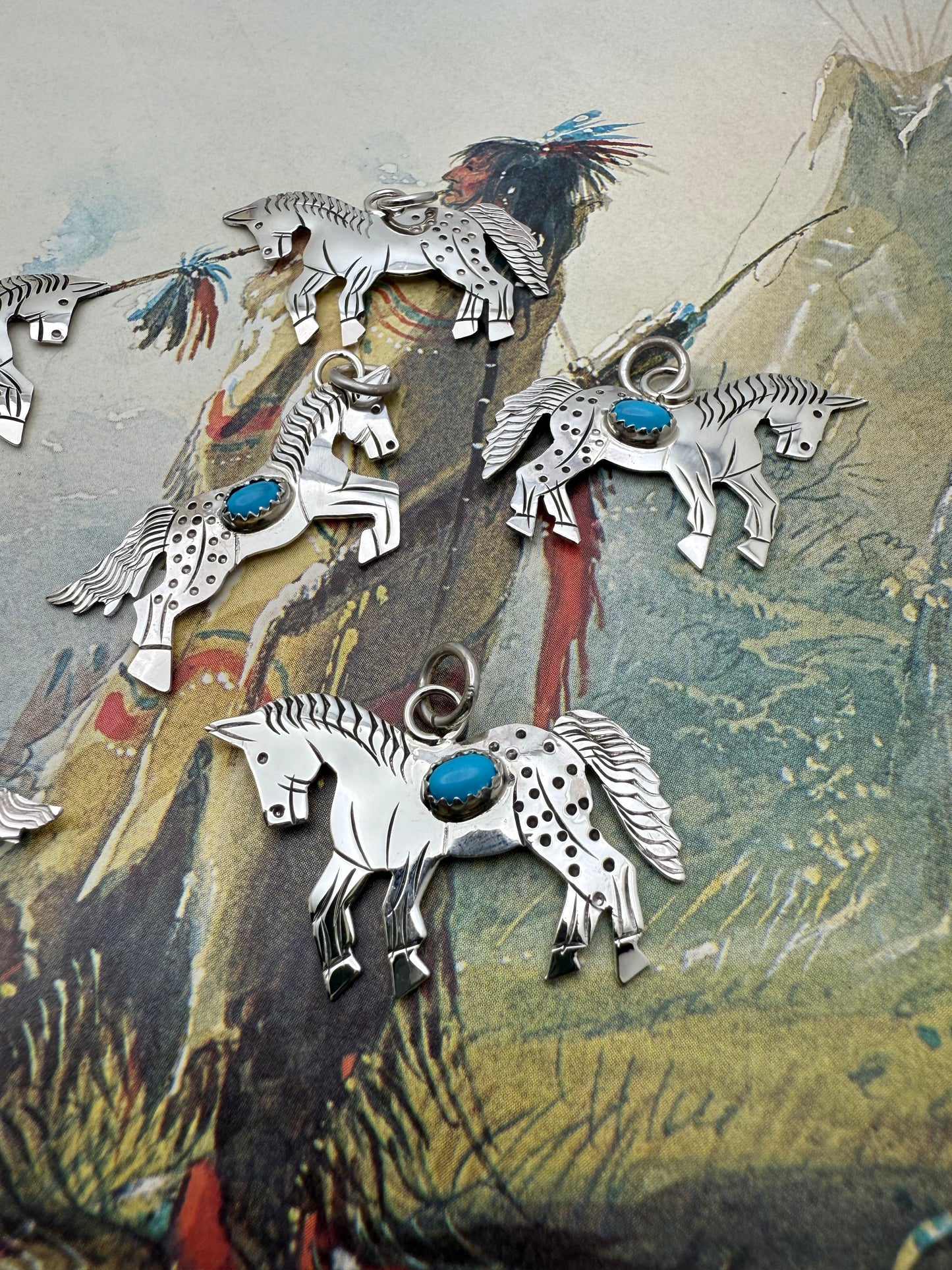 Hand Stamped Horse Charm with Genuine Turquoise