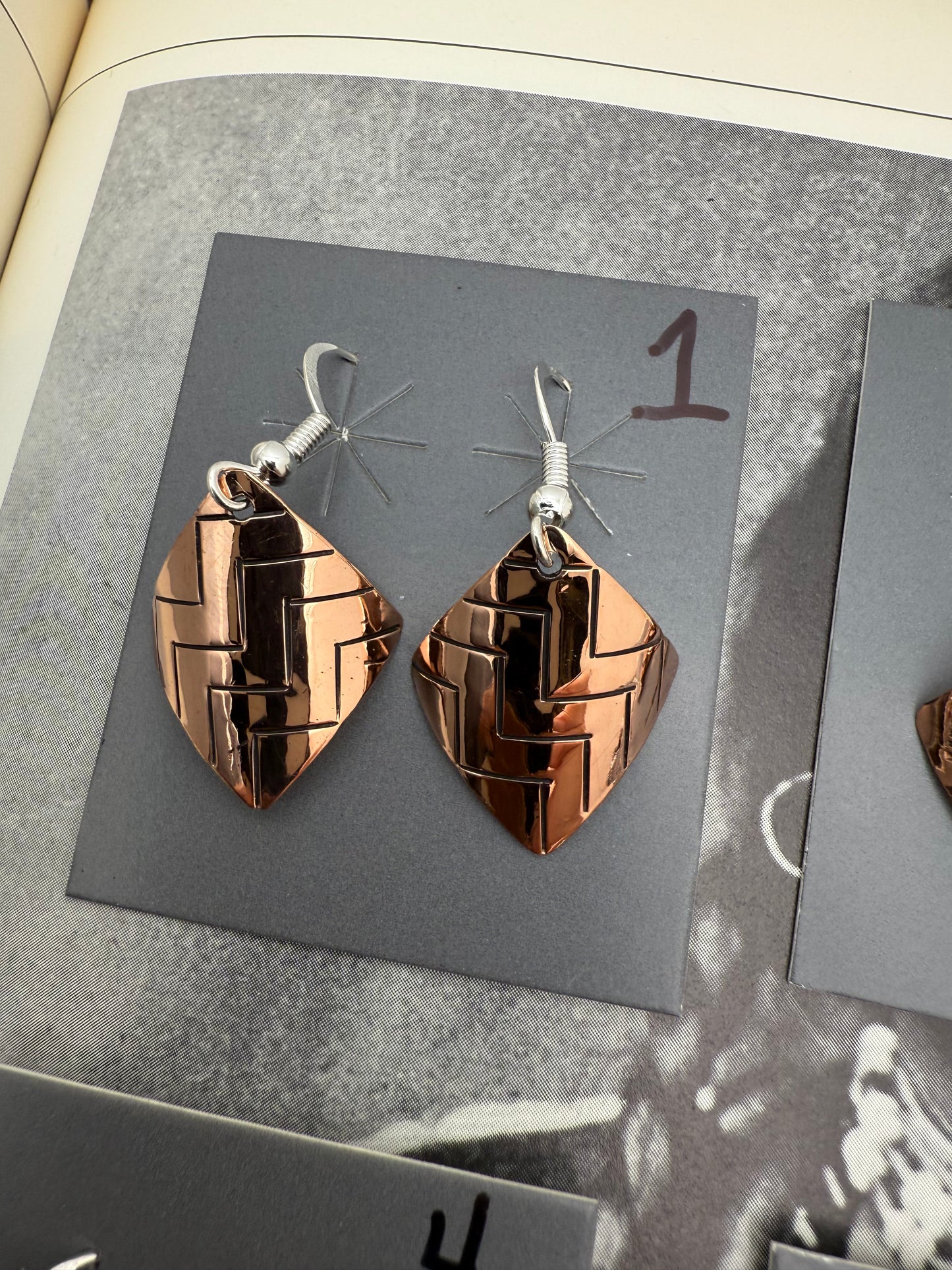 DOORBUSTER Stamped Copper Diamond Domed Earrings