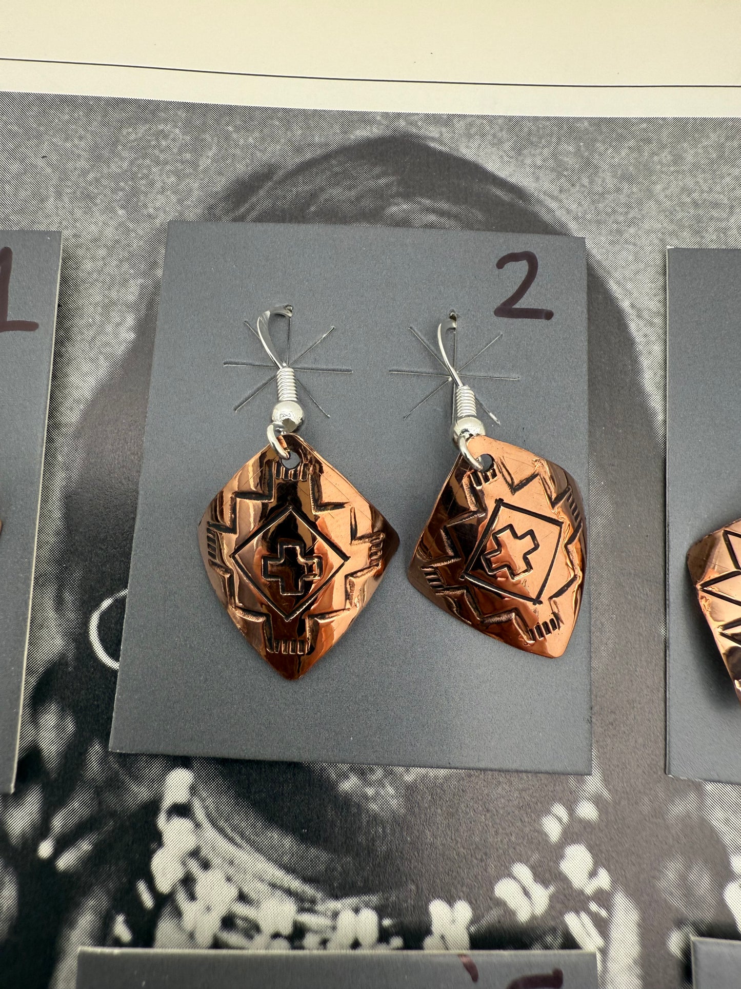 DOORBUSTER Stamped Copper Diamond Domed Earrings