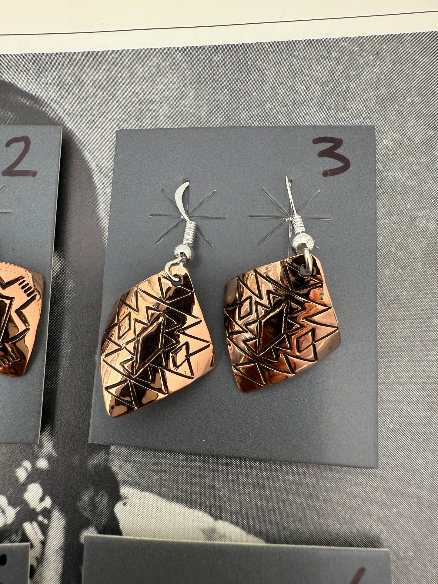 DOORBUSTER Stamped Copper Diamond Domed Earrings
