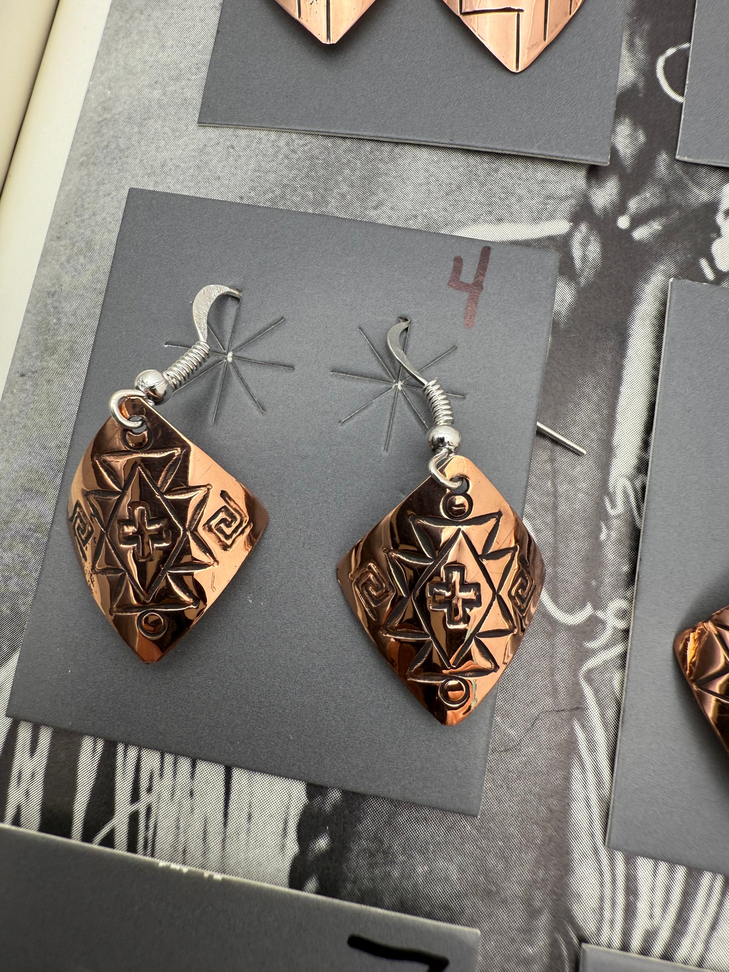 DOORBUSTER Stamped Copper Diamond Domed Earrings