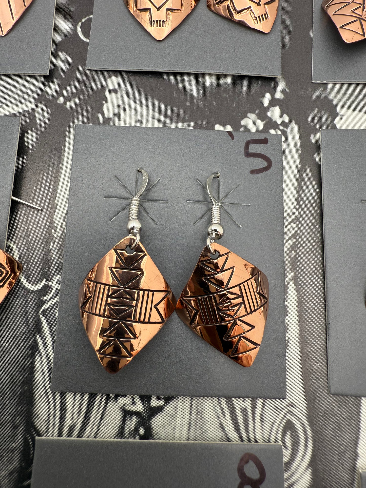 DOORBUSTER Stamped Copper Diamond Domed Earrings
