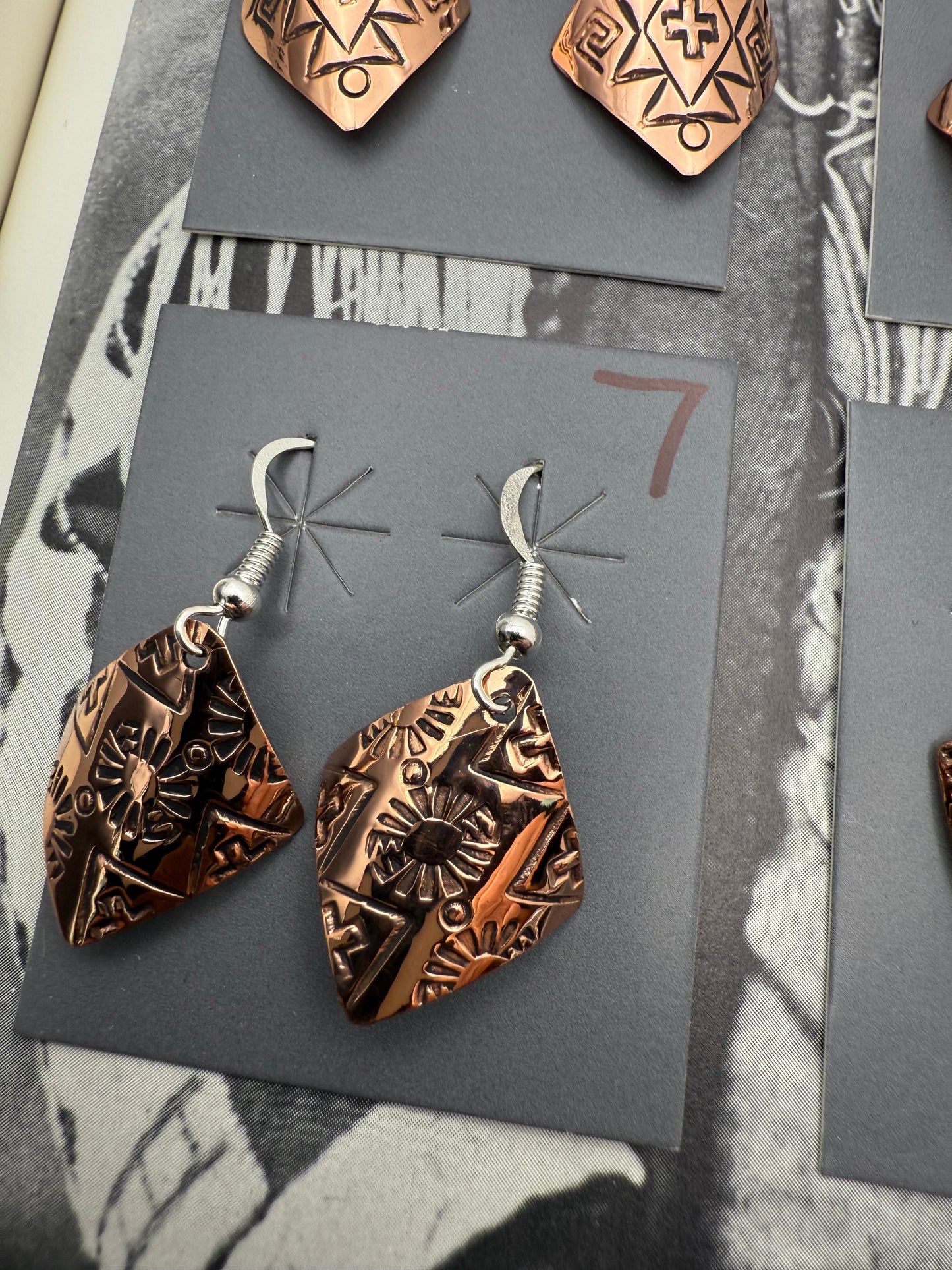 DOORBUSTER Stamped Copper Diamond Domed Earrings