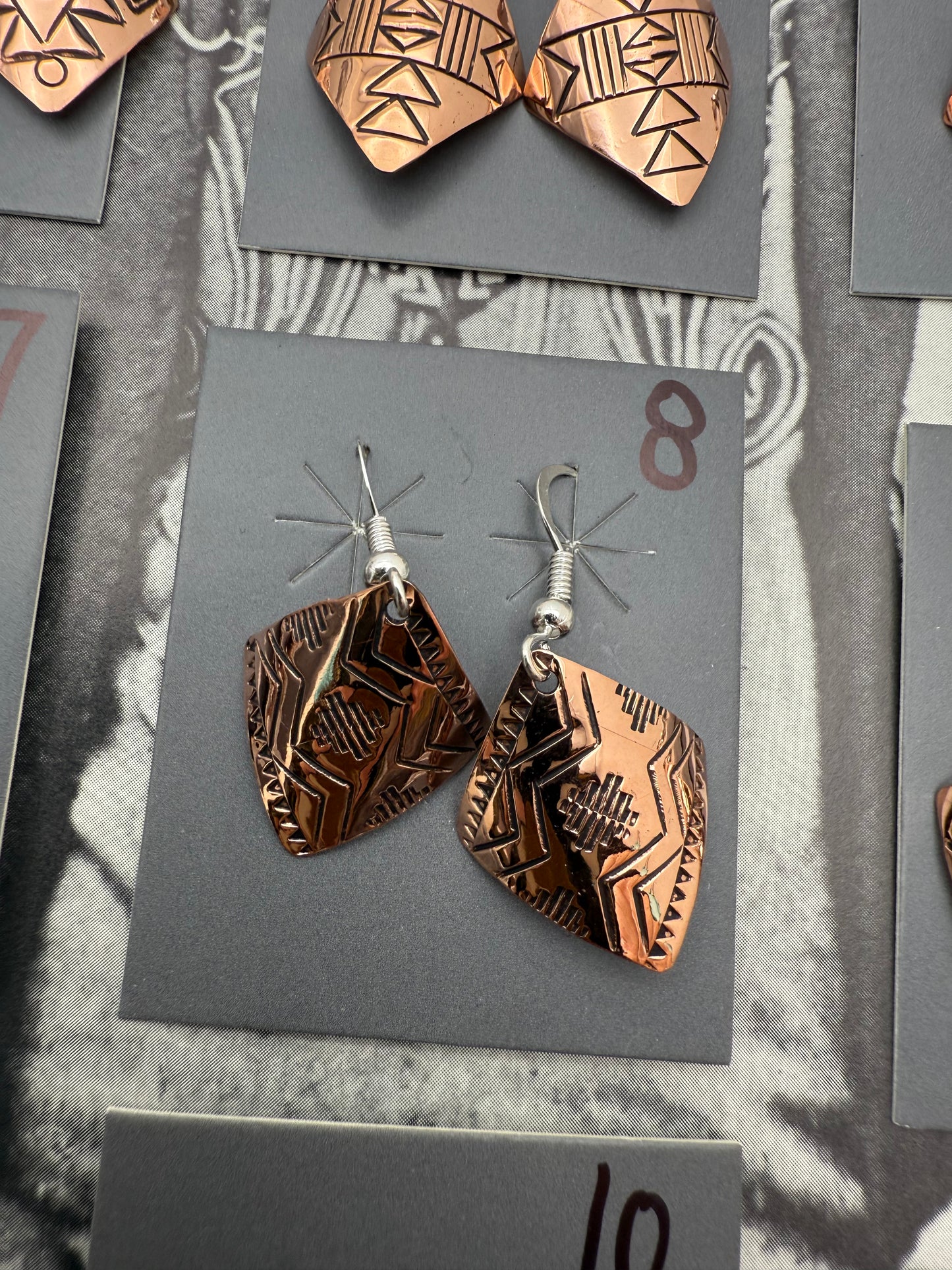 DOORBUSTER Stamped Copper Diamond Domed Earrings