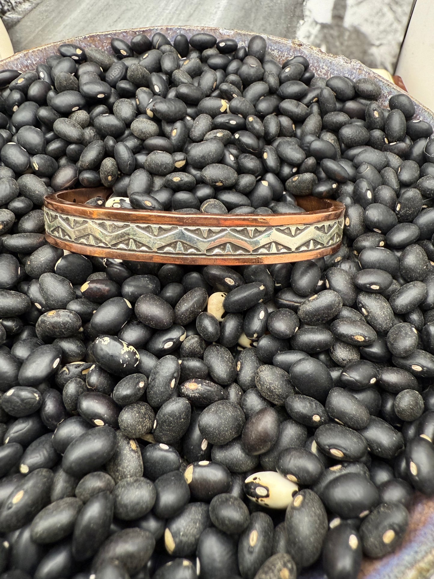 Copper Heavy Gauge Cuff with Sterling silver channel