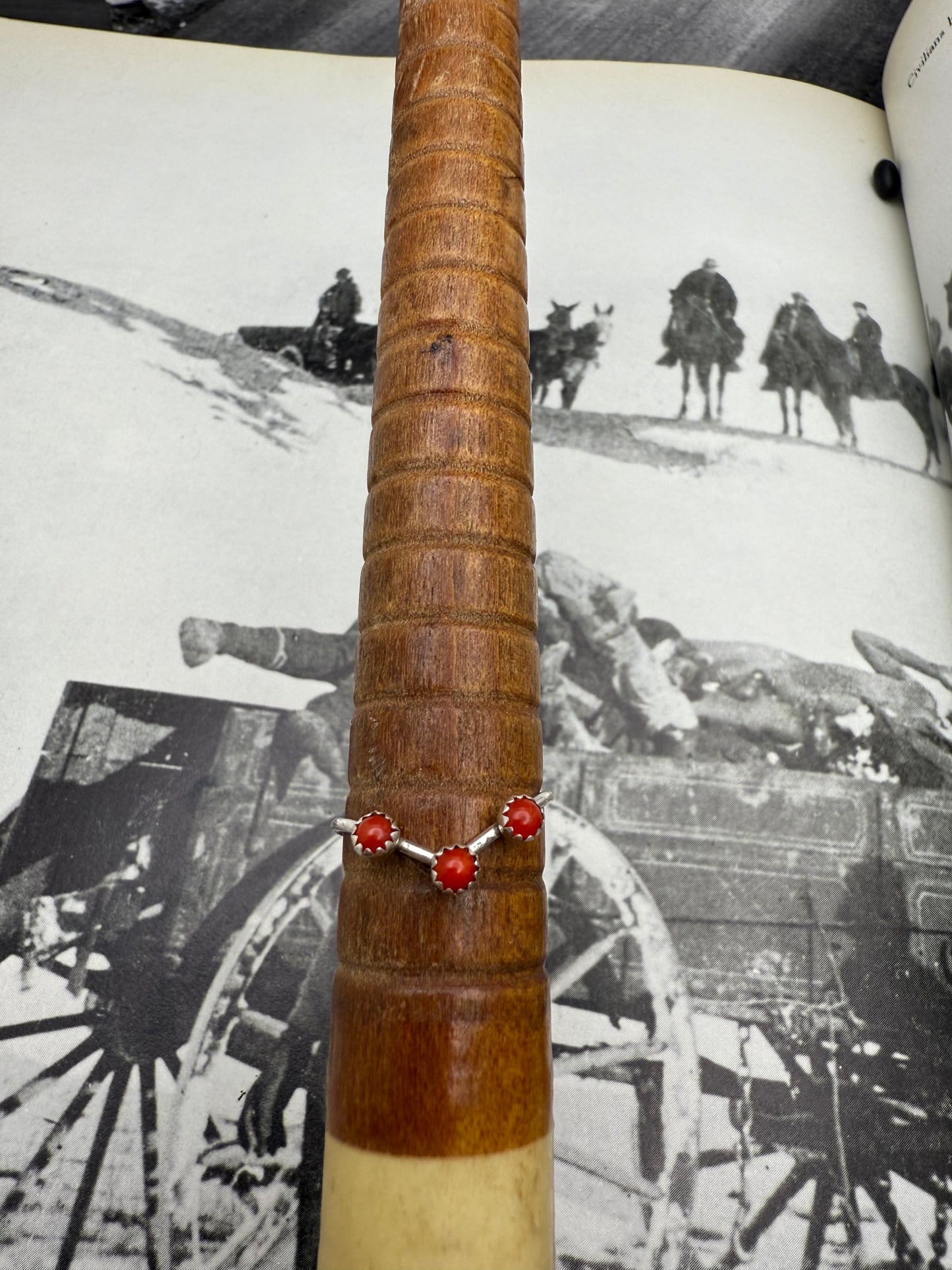 Coral 3 Stone Dainty Ring