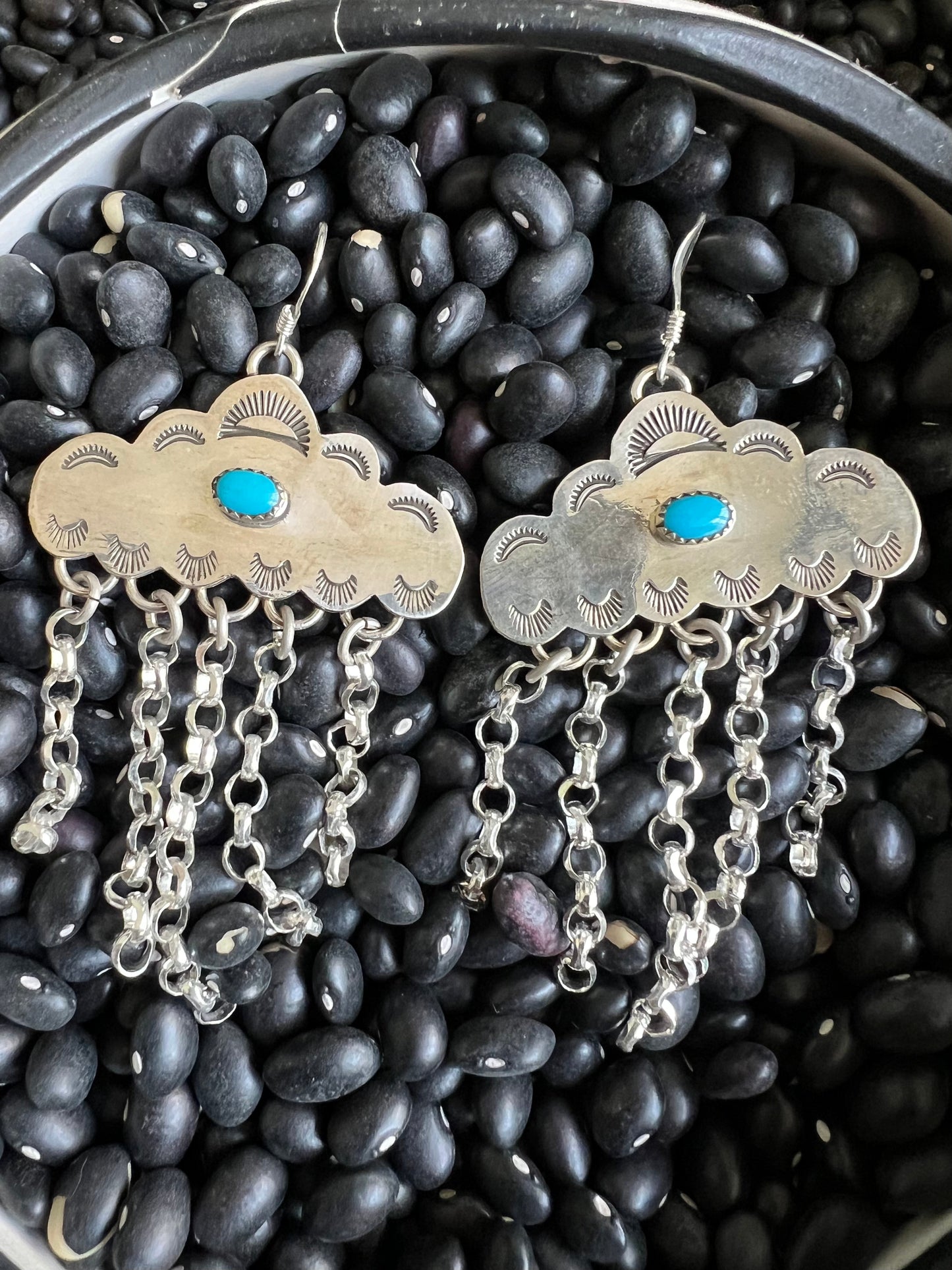Rain Cloud hand stamped Turquoise Earrings
