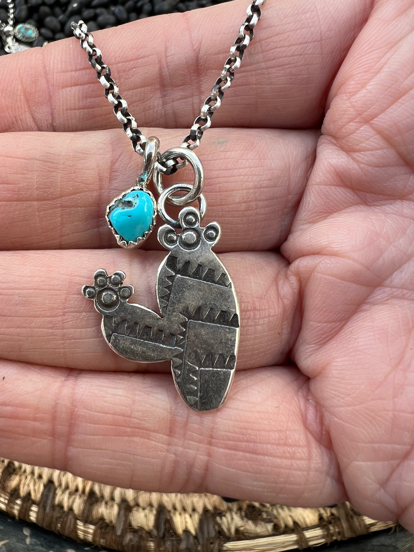 Turquoise Handstamped Charm Necklace