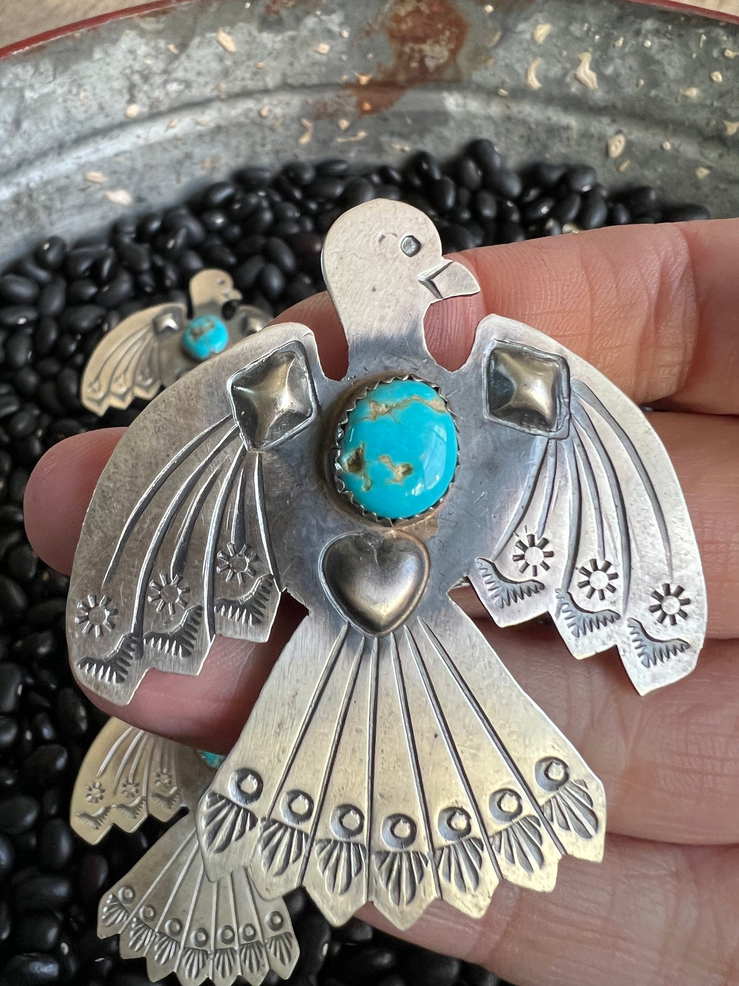 Thunderbird Pendant with natural turquoise nuggets