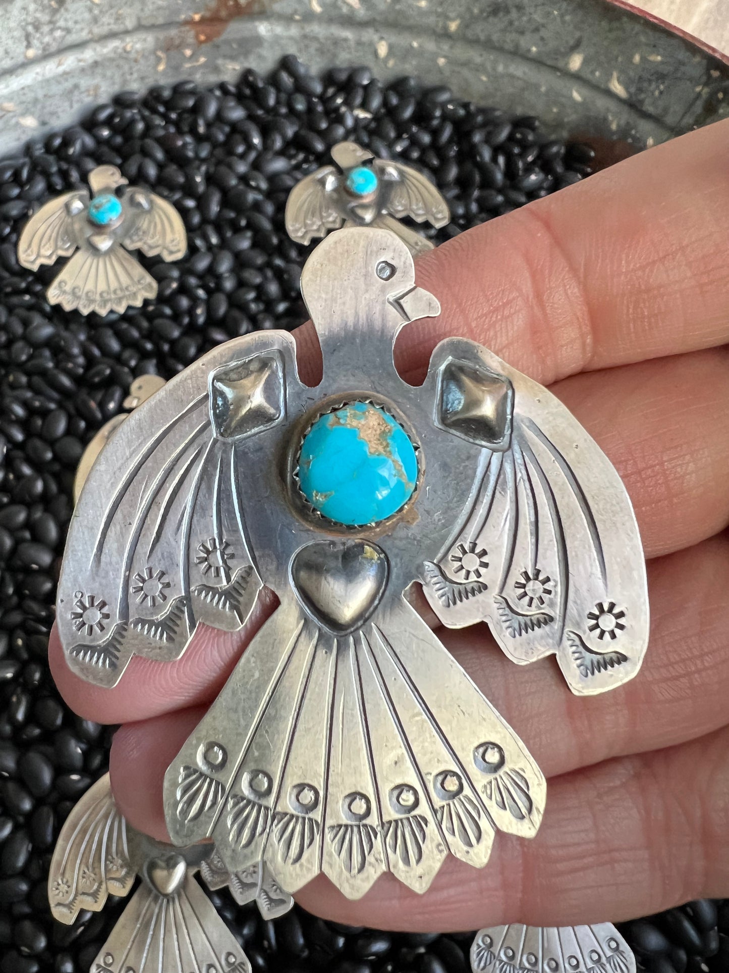 Thunderbird Pendant with natural turquoise nuggets