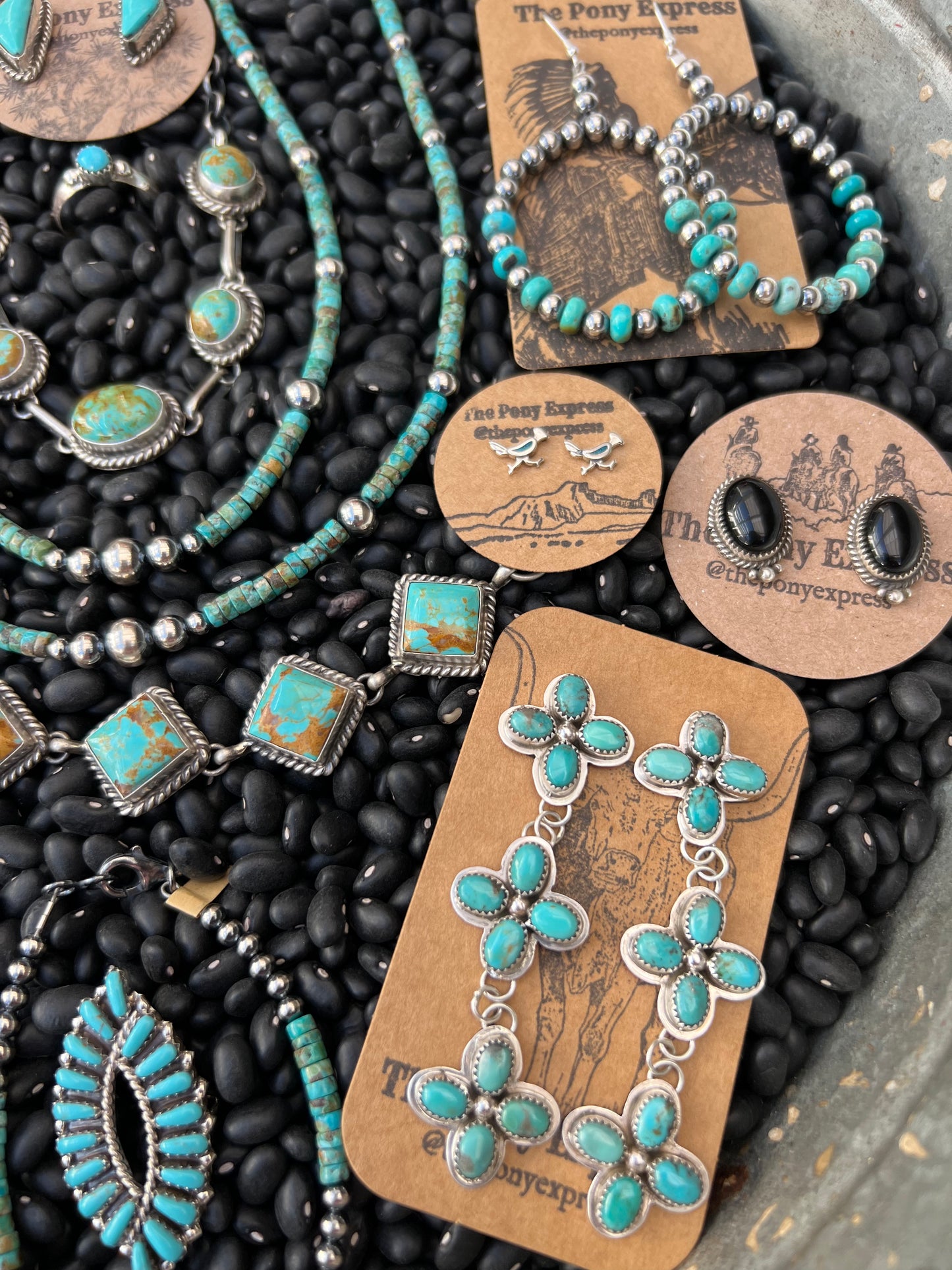 Sterling Silver Variegated Pearls with Turquoise Heshi  Necklace