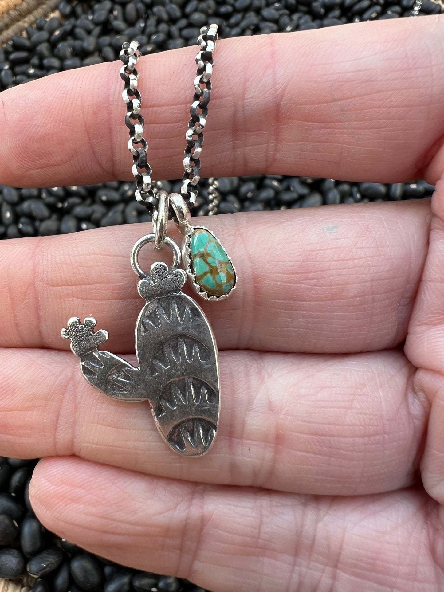 Turquoise Handstamped Charm Necklace