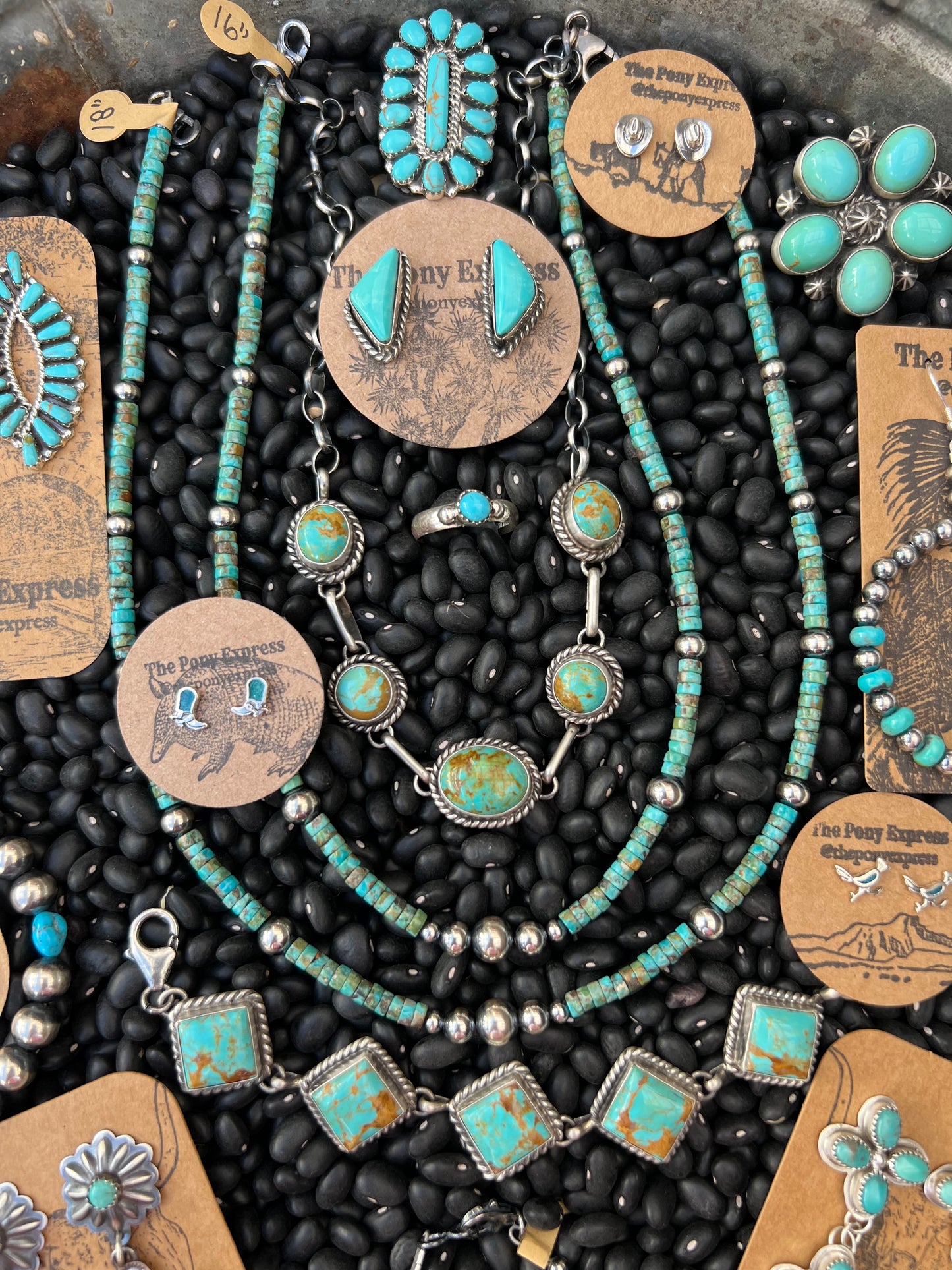Sterling Silver Variegated Pearls with Turquoise Heshi  Necklace