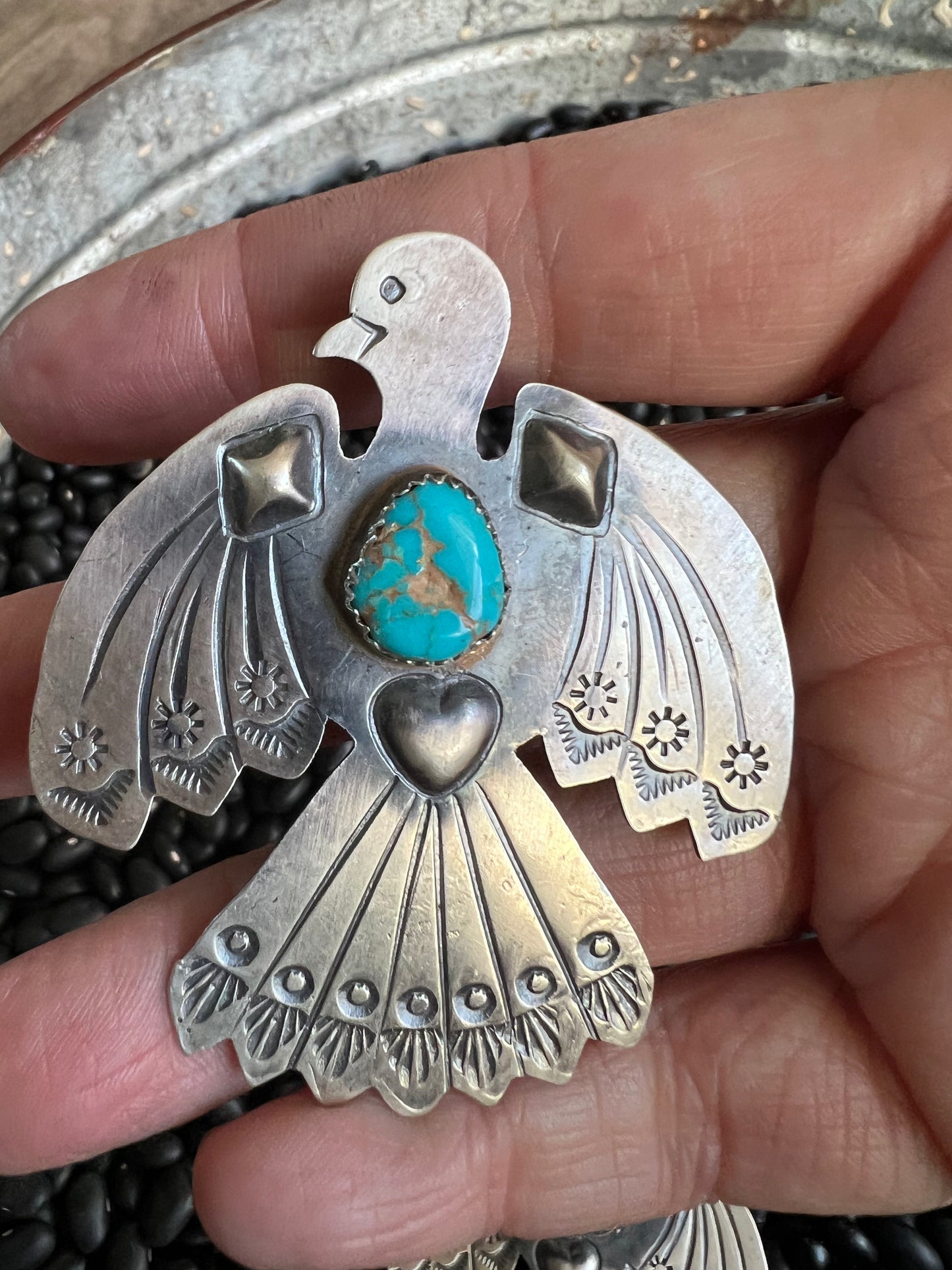 Thunderbird Pendant with natural turquoise nuggets