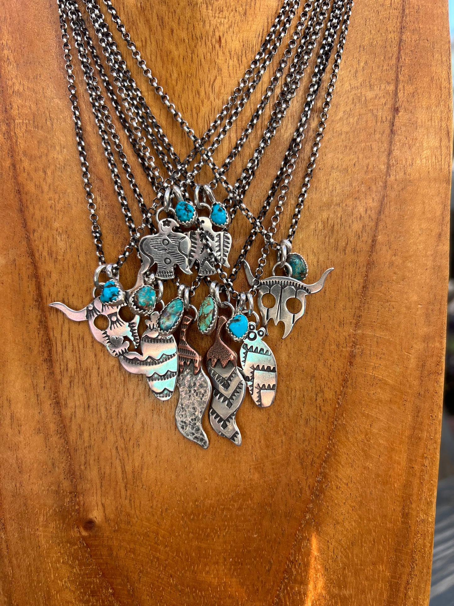 Turquoise Handstamped Charm Necklace